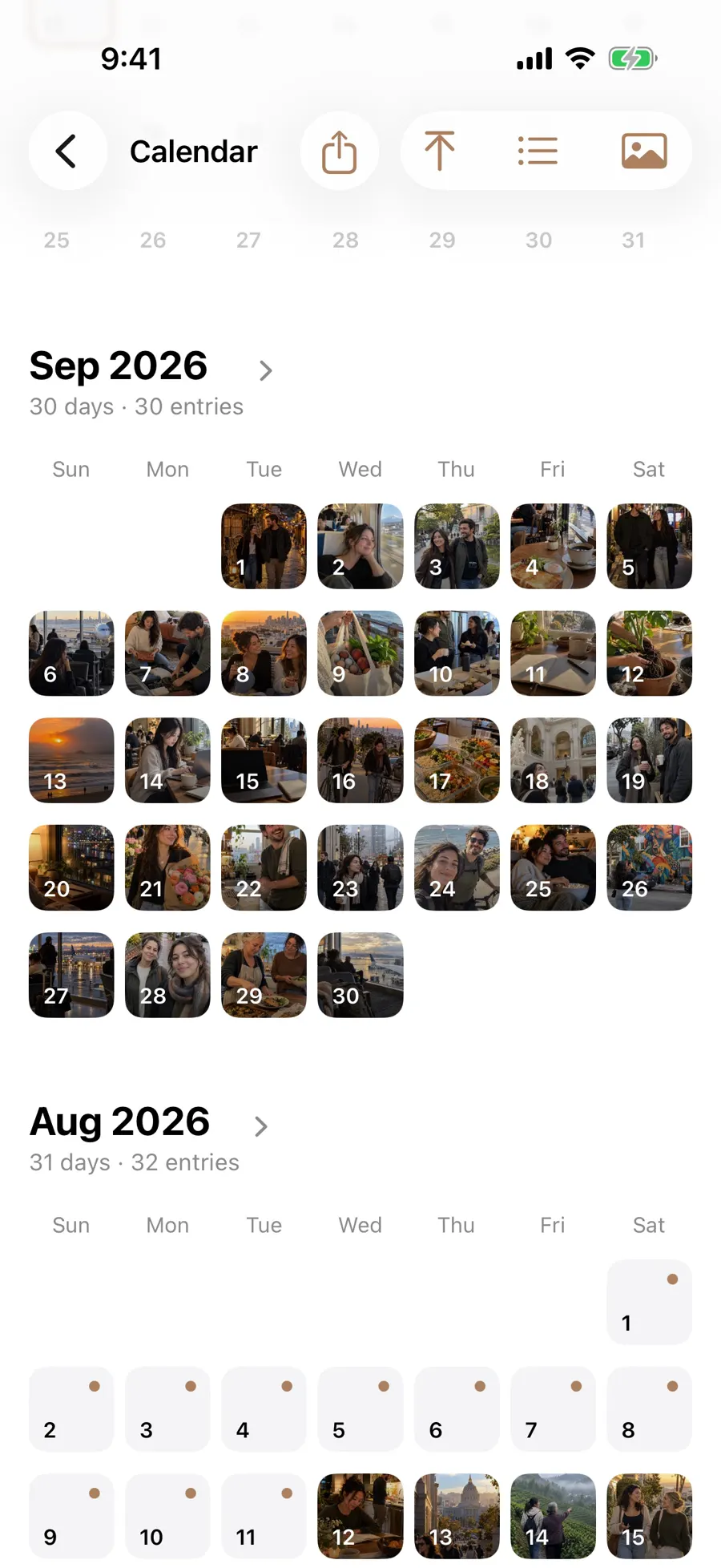 September calendar filled with demo photos on recorded days